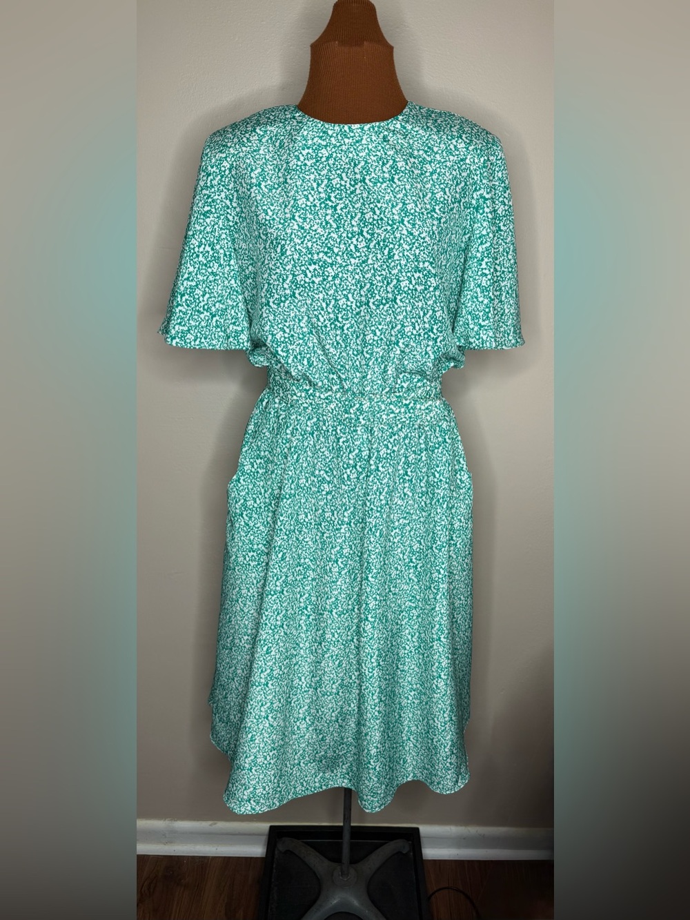 Vintage David Rose Ditsy Floral Midi Dress  Elastic Waist Belted Size 8